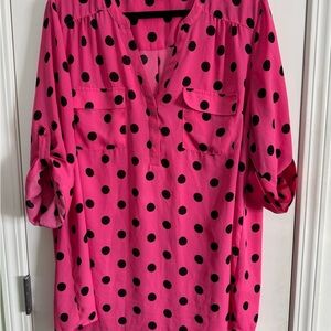 Torrid Harper Pink Blouse Black Polka Dots